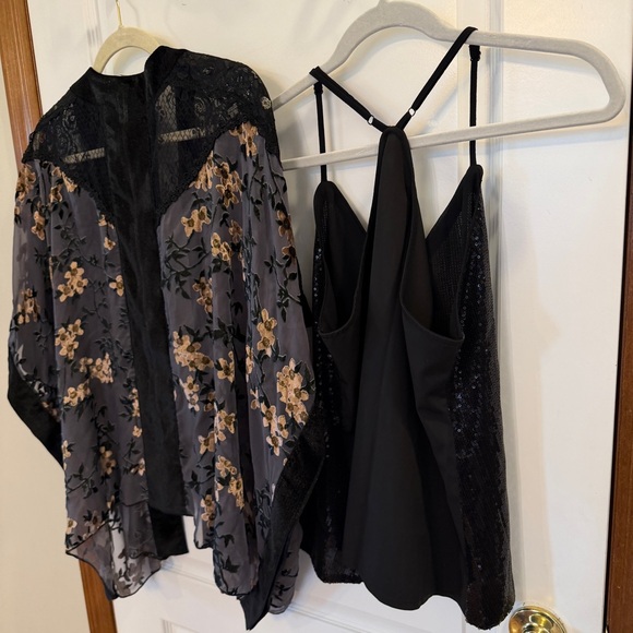 POL Oversized Velvet & Lace Floral Kimono + NWT Black Medium Sequin Tank - Picture 14 of 16